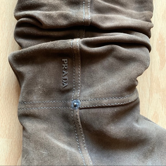 Prada Brown Suede Round-toe Slouchy Boots Sz 35 - Picture 4 of 8
